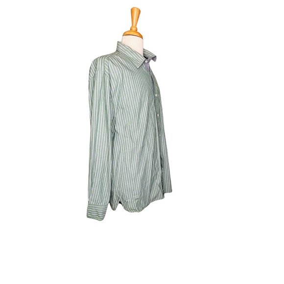 Tommy Hilfiger Mens Striped Button Up Long Sleeve Shirt Green and White Shirt - Picture 2 of 11